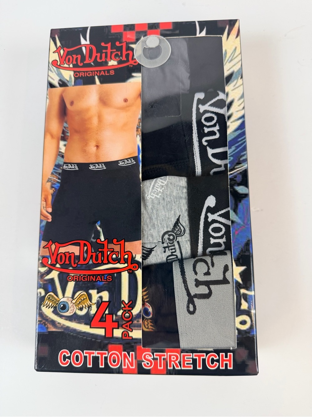 Von Dutch 4-Pack Cotton Stretch Boxer Briefs – Black & Gray - XL